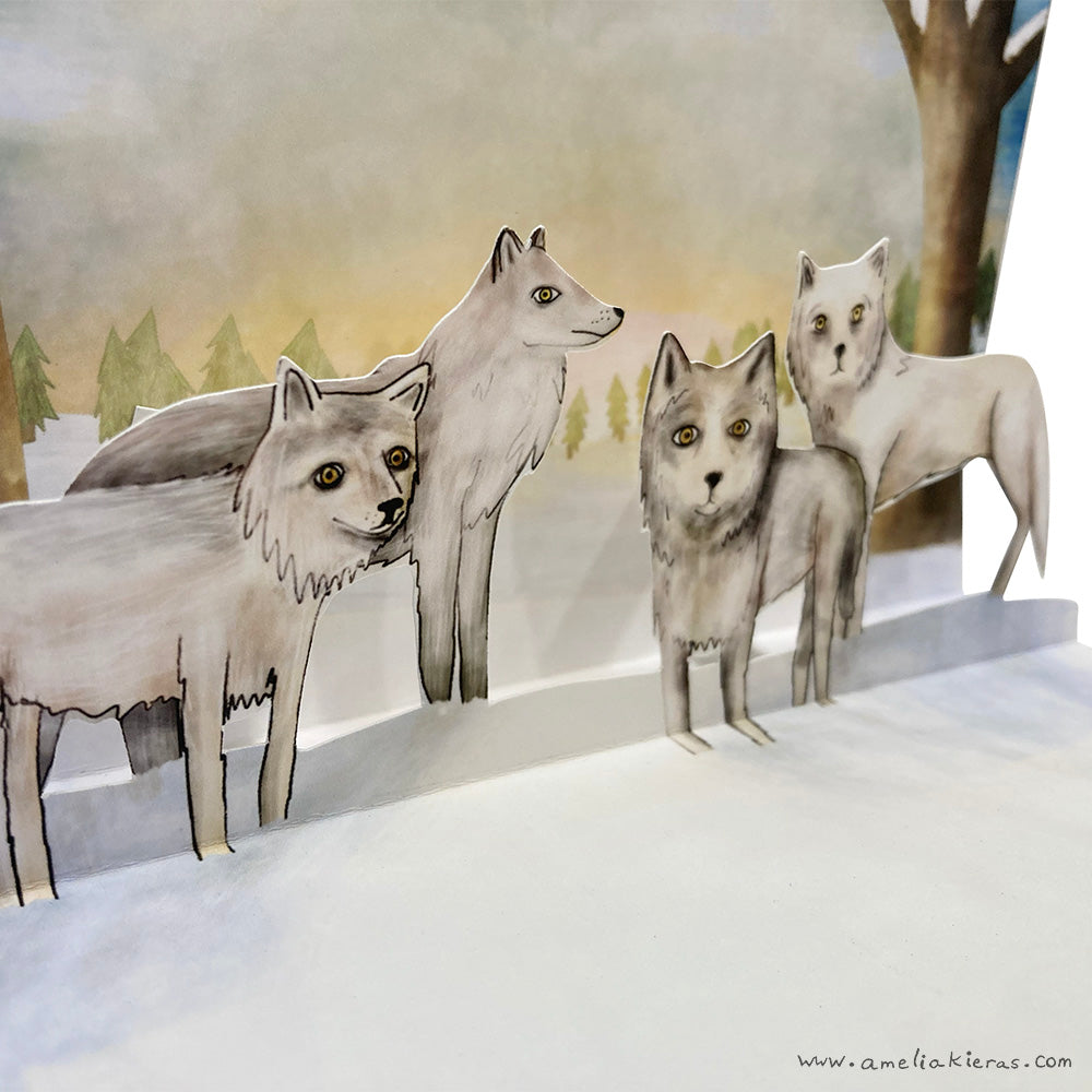Winter Wolves Holiday 3D Pop Up Card