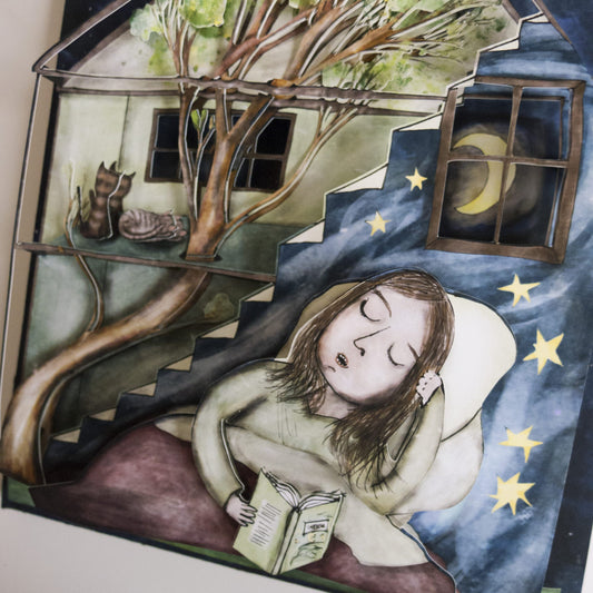 Reading at Night - Limited Edition Cut Paper Wall Art