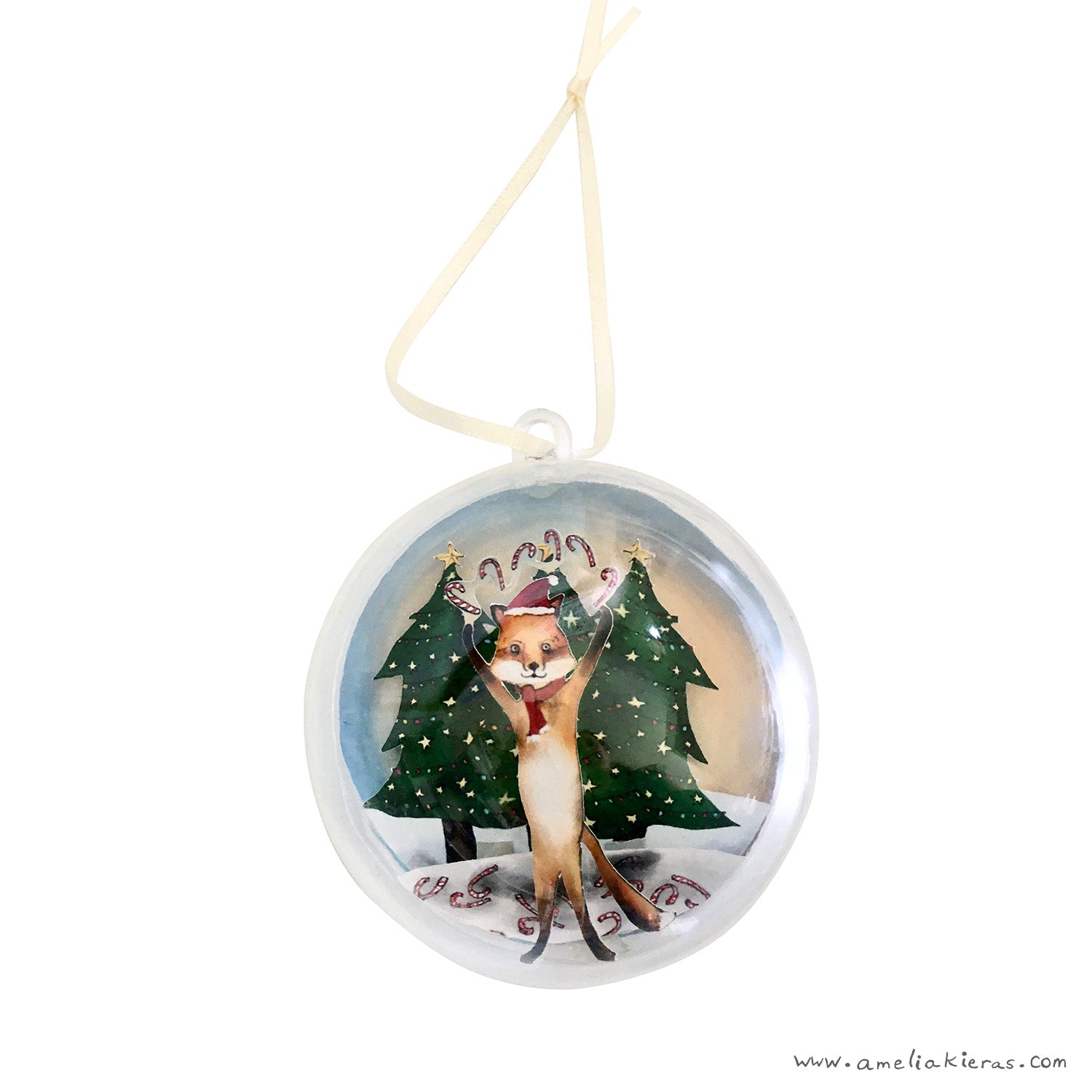 Fox Candy Cane Juggle Ball Ornament – Amelia Kieras