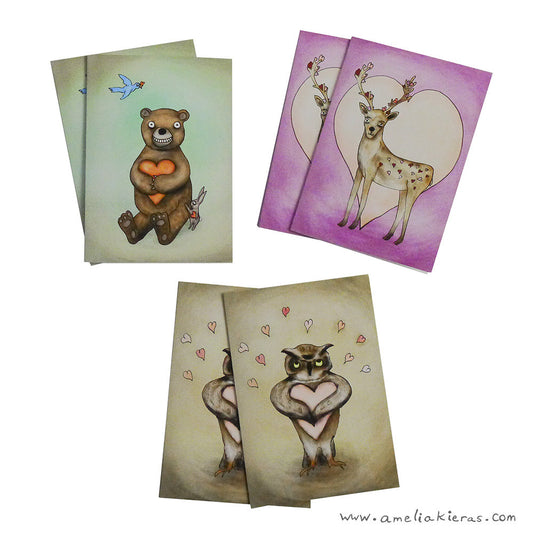 Forest Animal Valentines Six Card Stationary Set