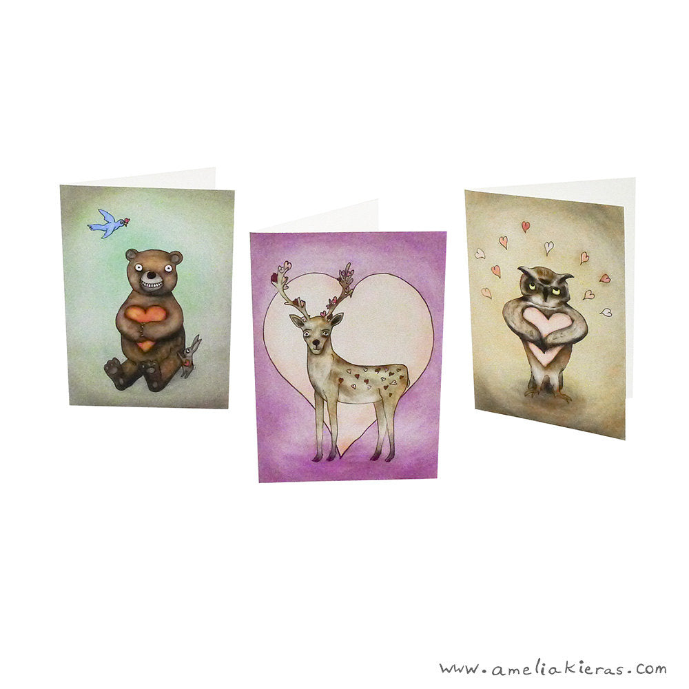Forest Animal Valentines Six Card Stationary Set
