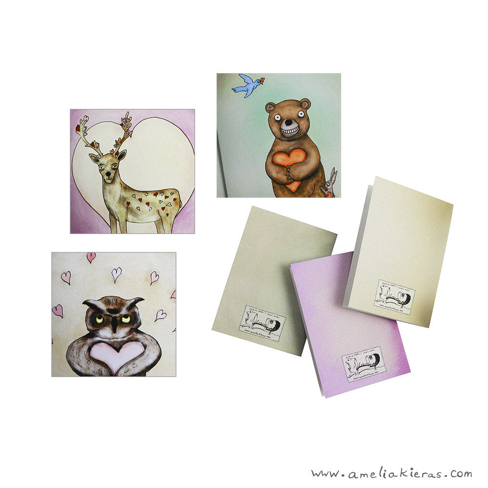 Forest Animal Valentines Six Card Stationary Set