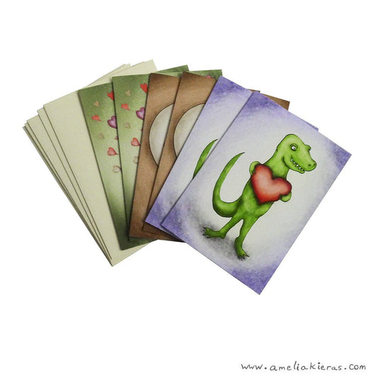 Dinosaur Valentines Six Card Stationary Set