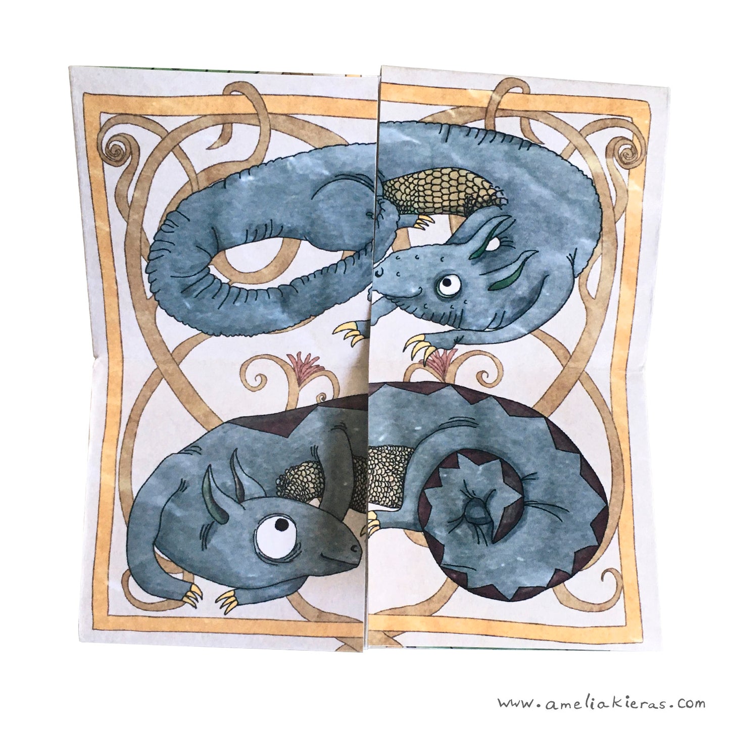 Illustrated Monster Flexagon: Folding Paper Toy with Six Hidden Pictures