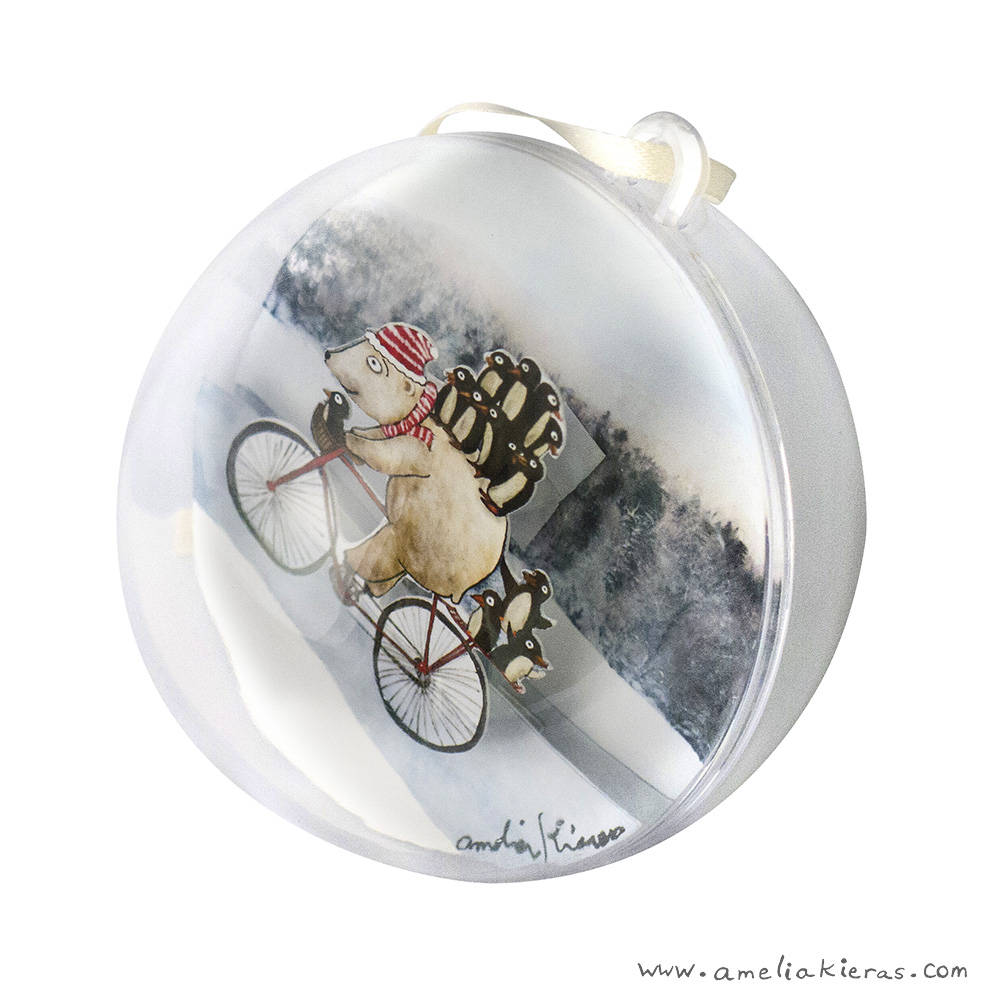 Polar Bear Penguin Bike Ride Plastic Ball Christmas Ornament