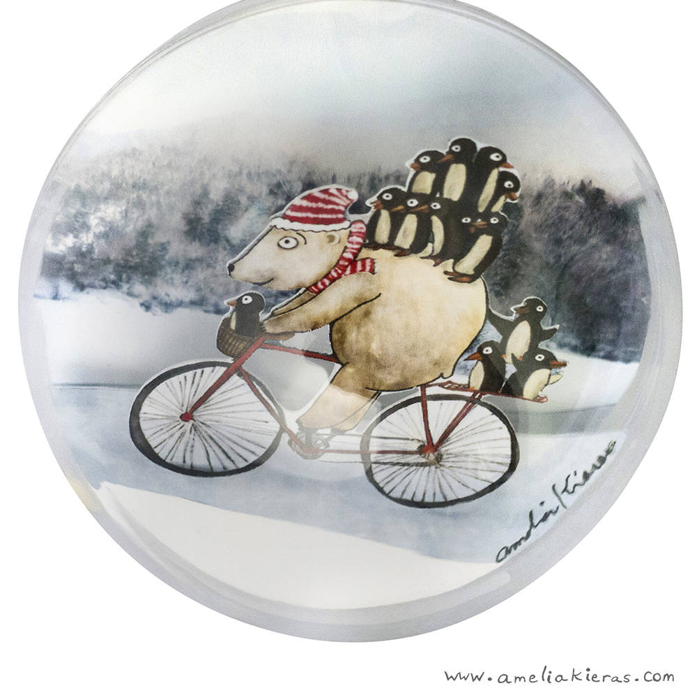 Polar Bear Penguin Bike Ride Plastic Ball Christmas Ornament