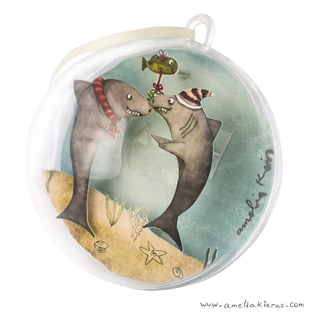 Shark Mistletoe Plastic Ball Christmas Ornament