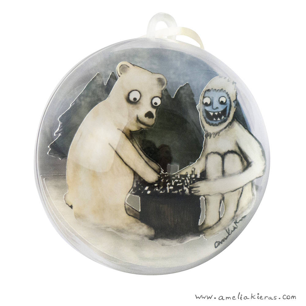 Yeti Polar Bear Chess Game Ball Ornament