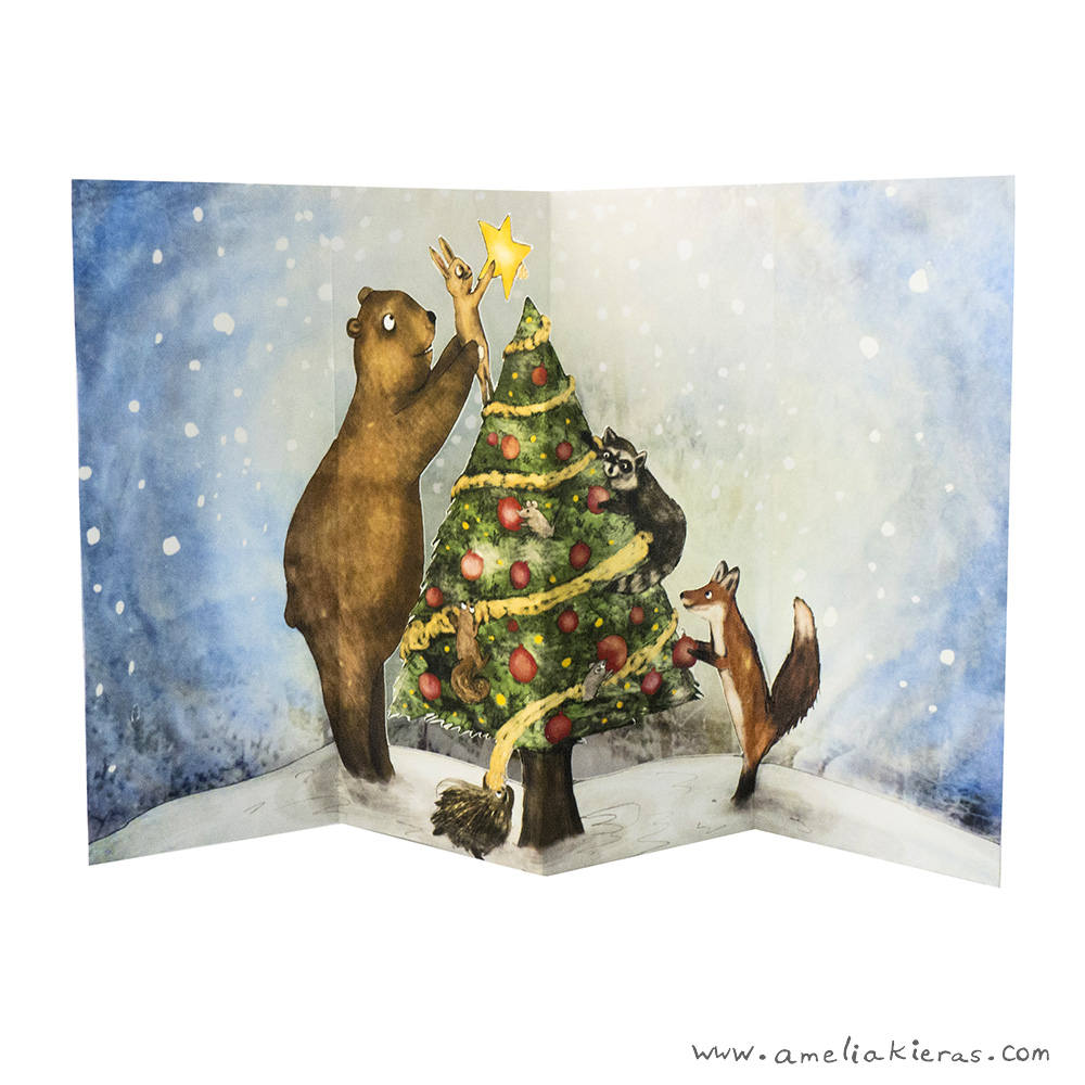 Forest Animals Decorate the Tree 3D Pop Up Card