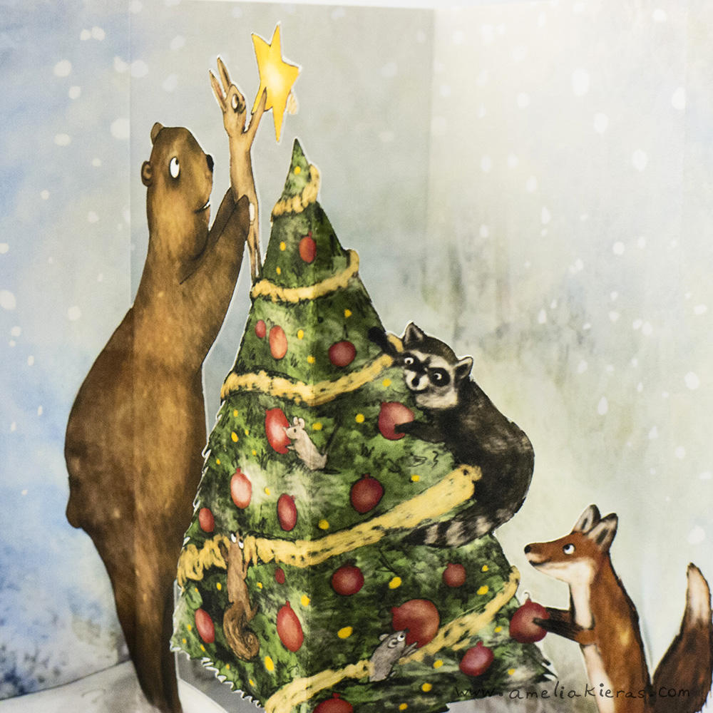 Forest Animals Decorate the Tree 3D Pop Up Card