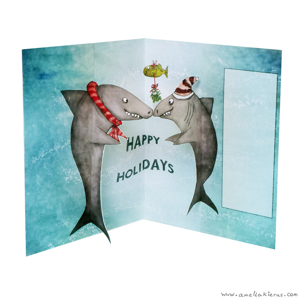 Sharks under the Mistletoe 3D Pop Up Card