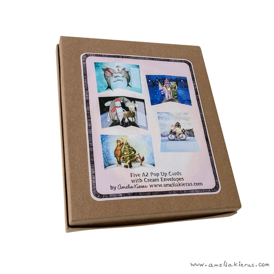 Happy Holidays Pop Up Card Box Set - Set of Five Assorted Pop Up Cards
