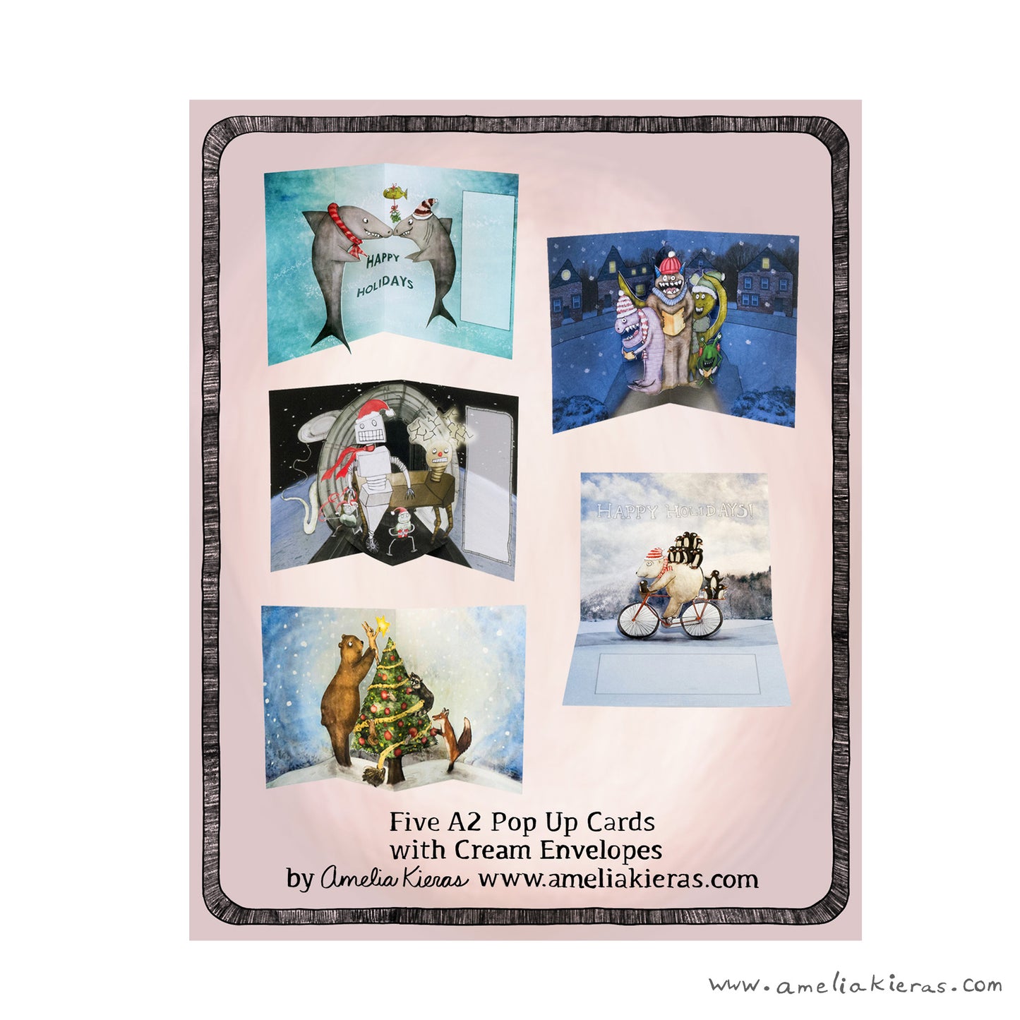 Happy Holidays Pop Up Card Box Set - Set of Five Assorted Pop Up Cards