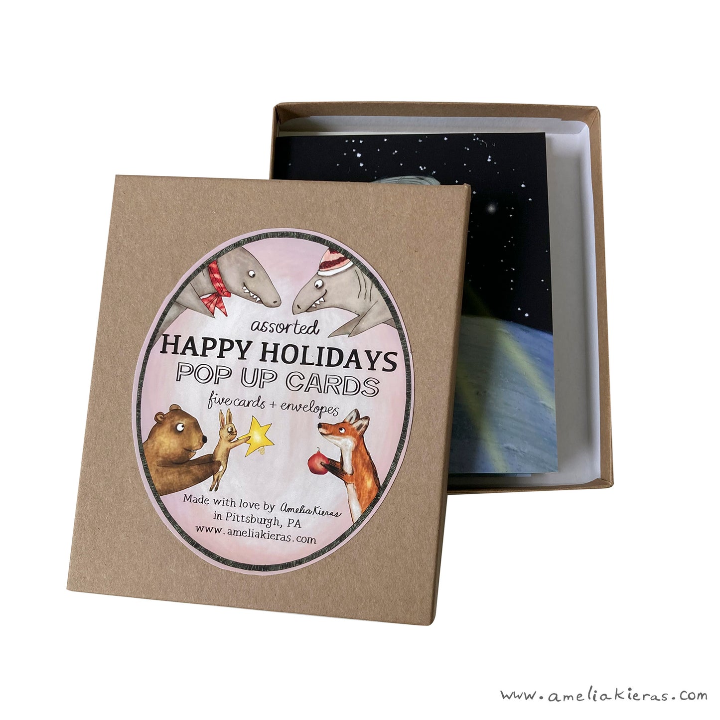 Happy Holidays Pop Up Card Box Set - Set of Five Assorted Pop Up Cards