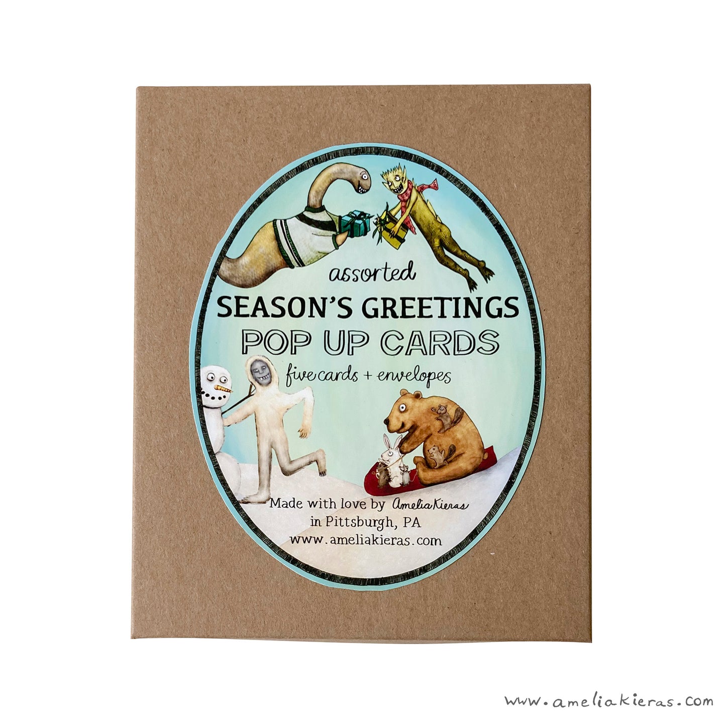 Season's Greetings Pop Up Card Box Set - Set of Five Assorted Pop Up Cards
