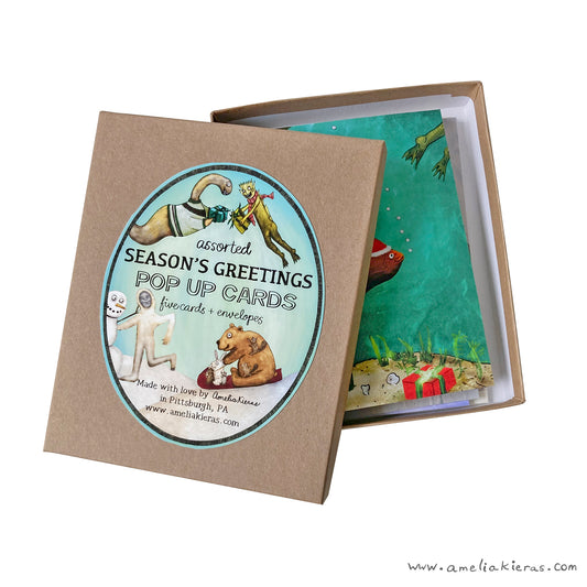 Season's Greetings Pop Up Card Box Set - Set of Five Assorted Pop Up Cards