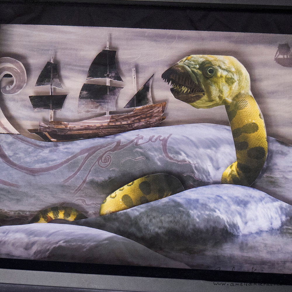 Sea Monster Shadow Box - Limited Edition Cut Paper Wall Art