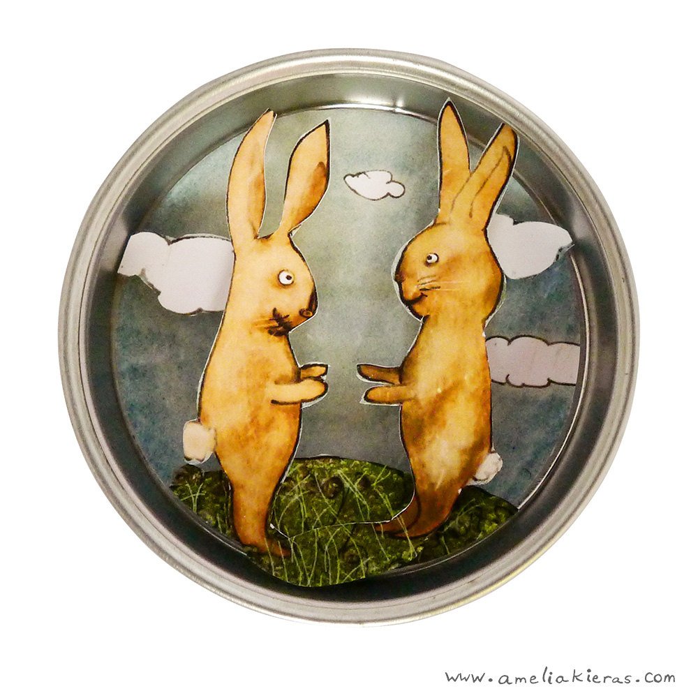 Bunny Pat-a-Cake 3D Paper Art Mini Shadow Box Magnet
