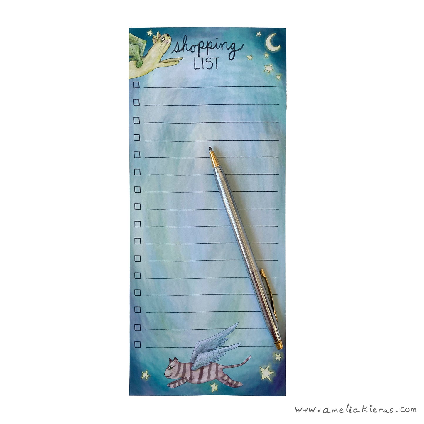 Flying Cat Shopping List Notepad, Lined, 4"x 9.25"