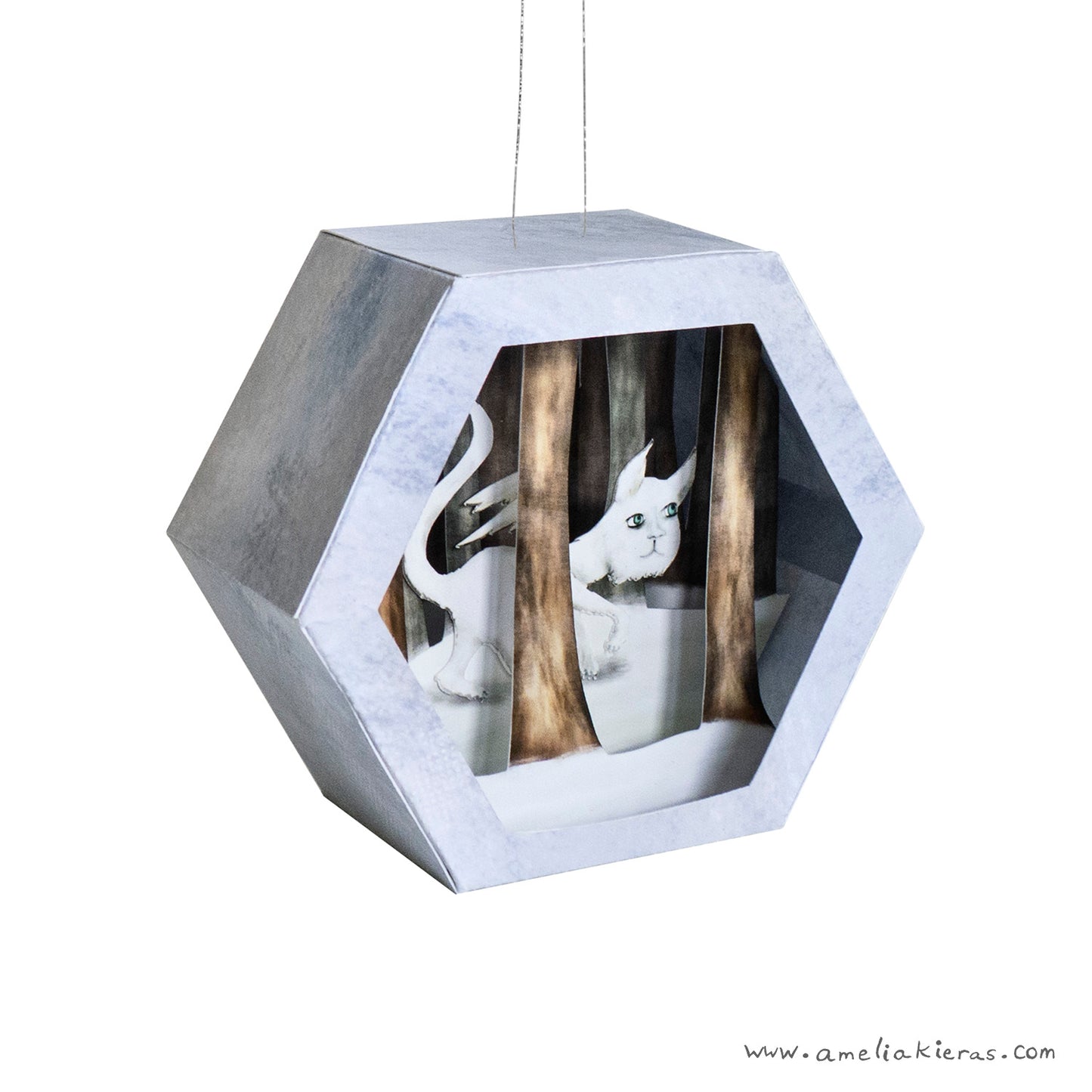 Snow Cat Geometric Paper Scene Christmas Ornament