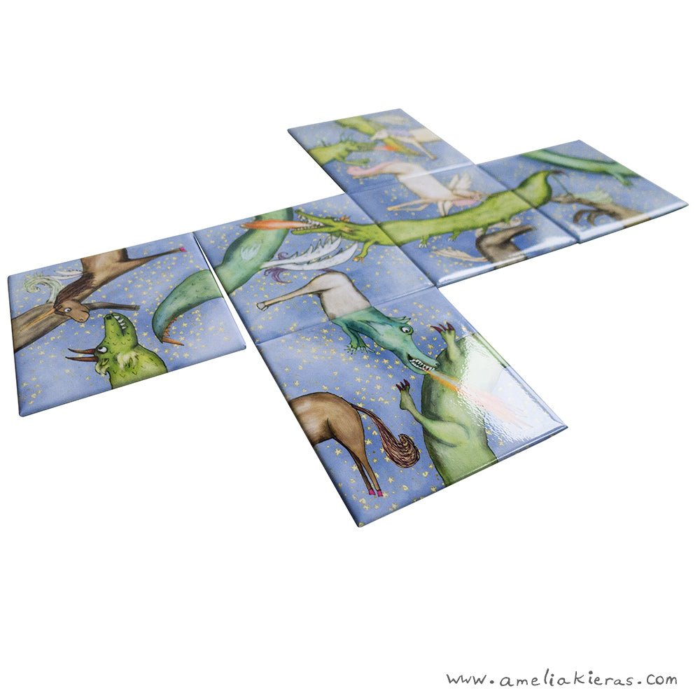 Puzzle Magnet Mixup Tiles - Dragons and Unicorns
