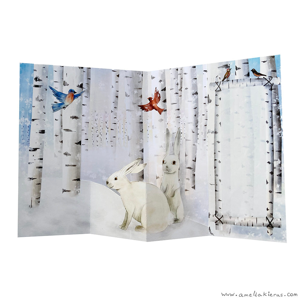 Winter Rabbits Holiday 3D Pop Up Card