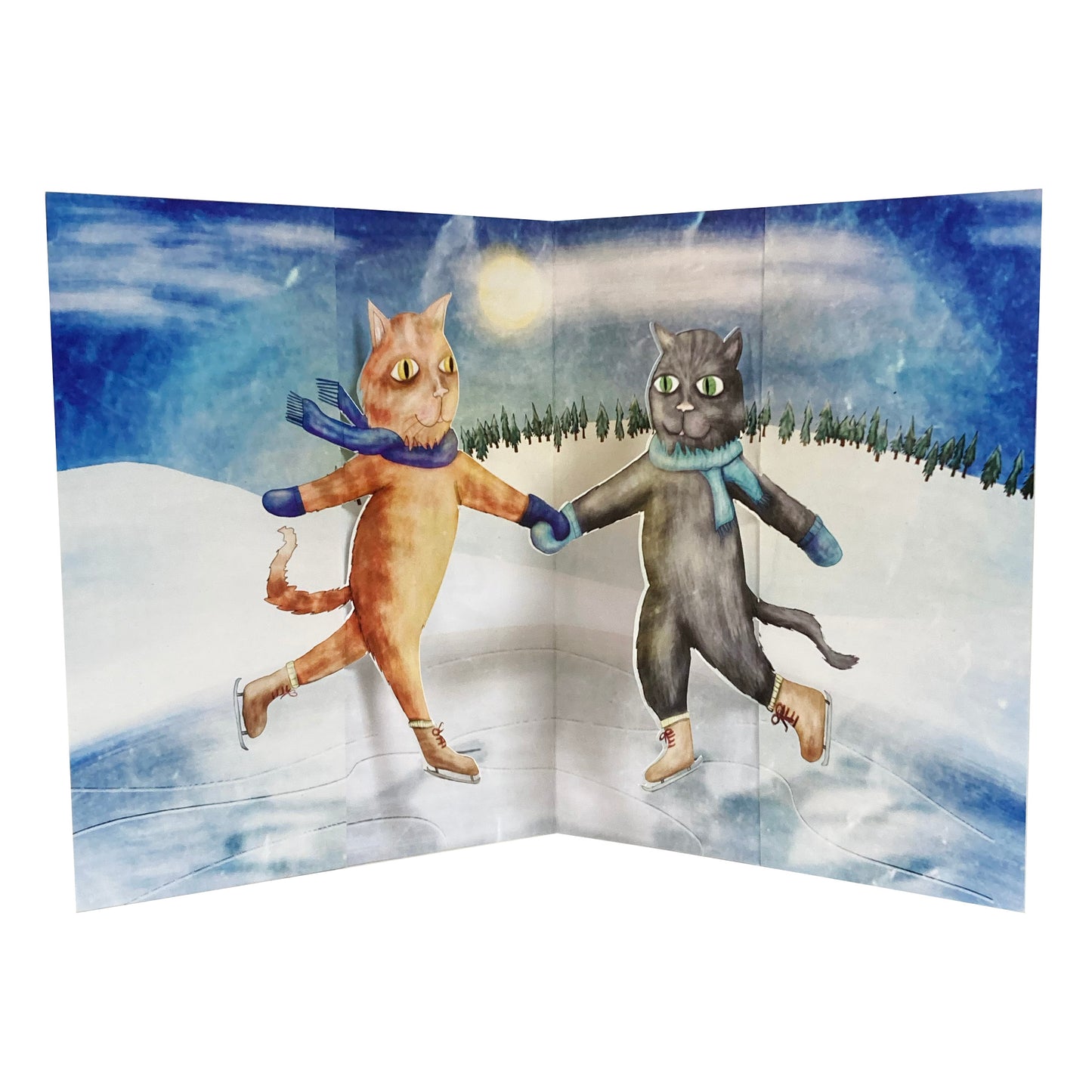 Ice Skating Cats Holiday 3D Pop Up Card