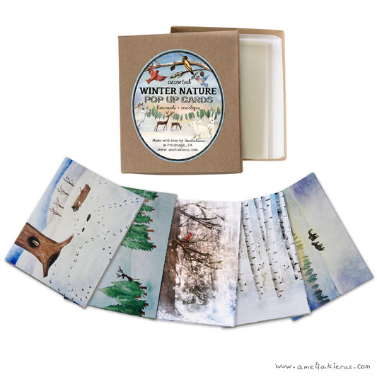 Winter Nature Pop Up Card Box Set - Set of Five Assorted Pop Up Cards