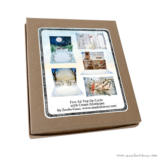 Winter Nature Pop Up Card Box Set - Set of Five Assorted Pop Up Cards