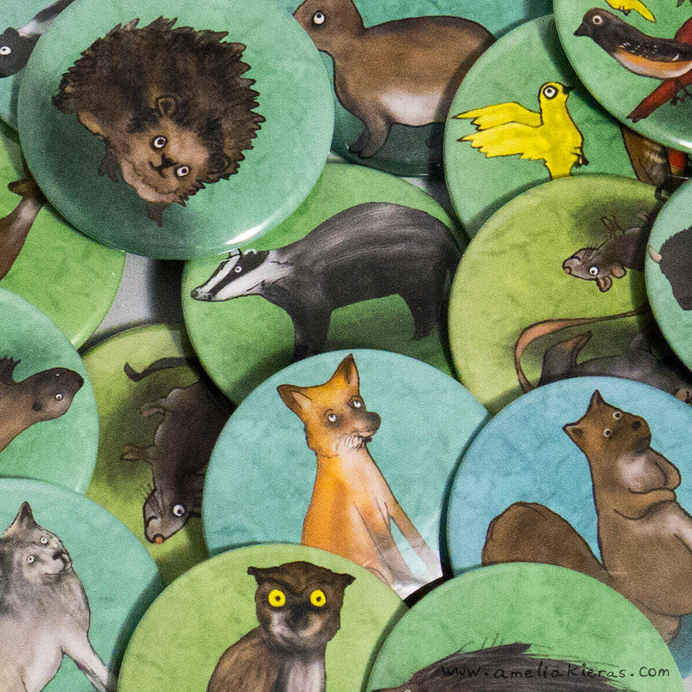 Illustrated Animal Magnet and Pinback Buttons