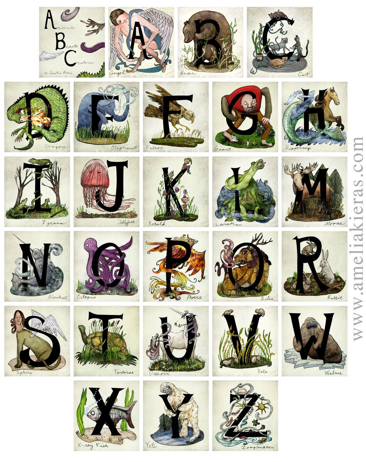 Children's ABC Board Book - Animals, Beasts, and Creatures