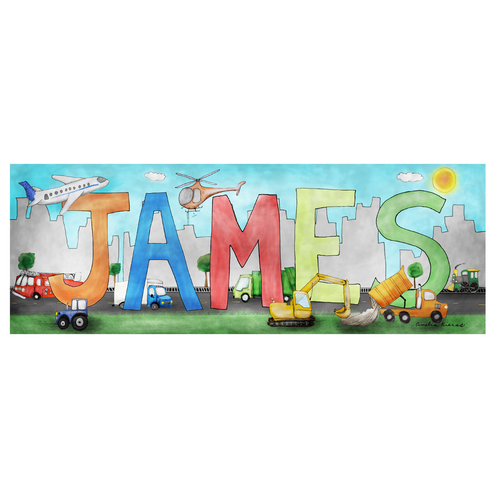 Personalized Child Name Sign - City Vehicle Theme