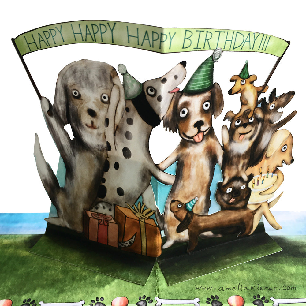 Happy Birthday Dog Surprise Party 3D Pop Up Card