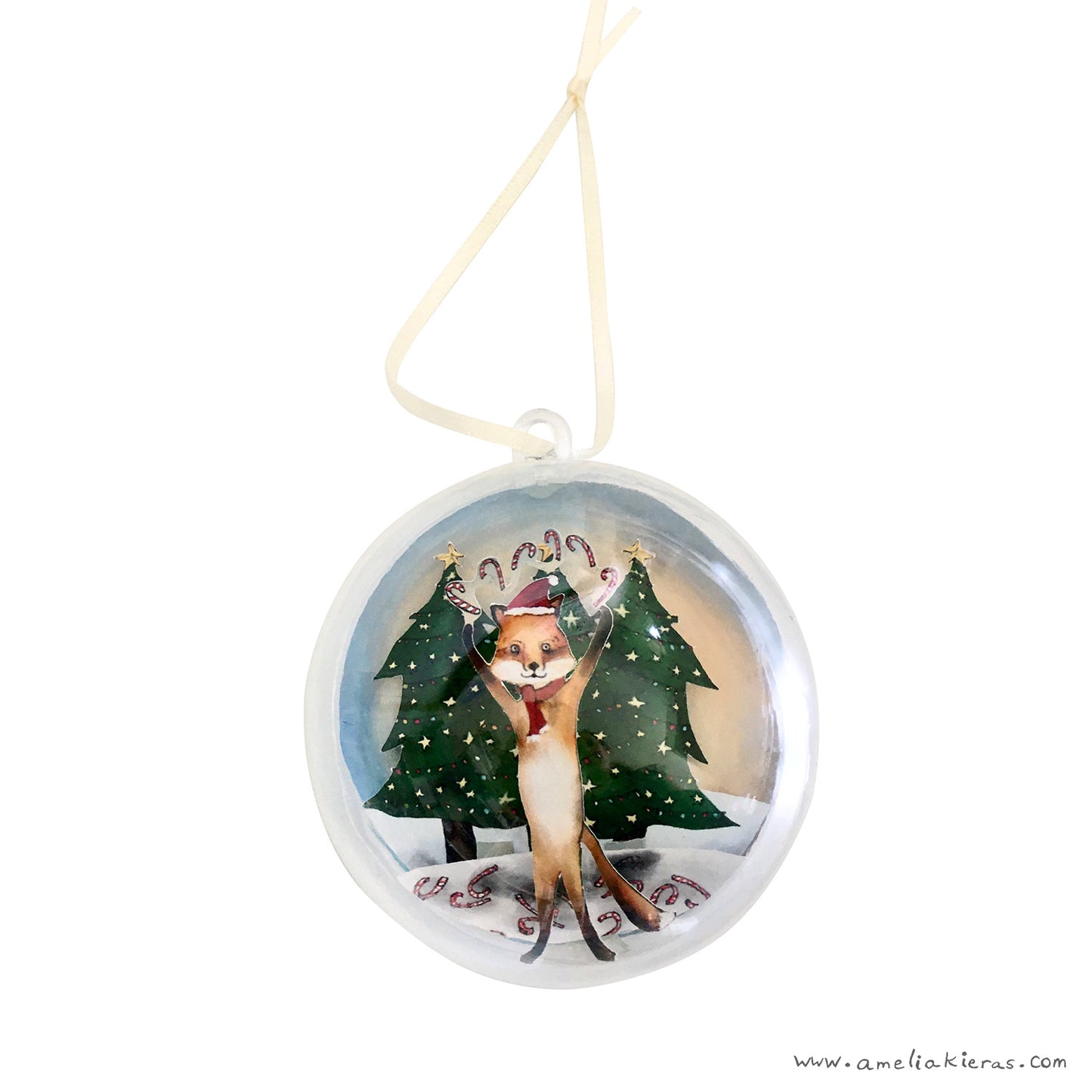 Fox Candy Cane Juggle Ball Ornament