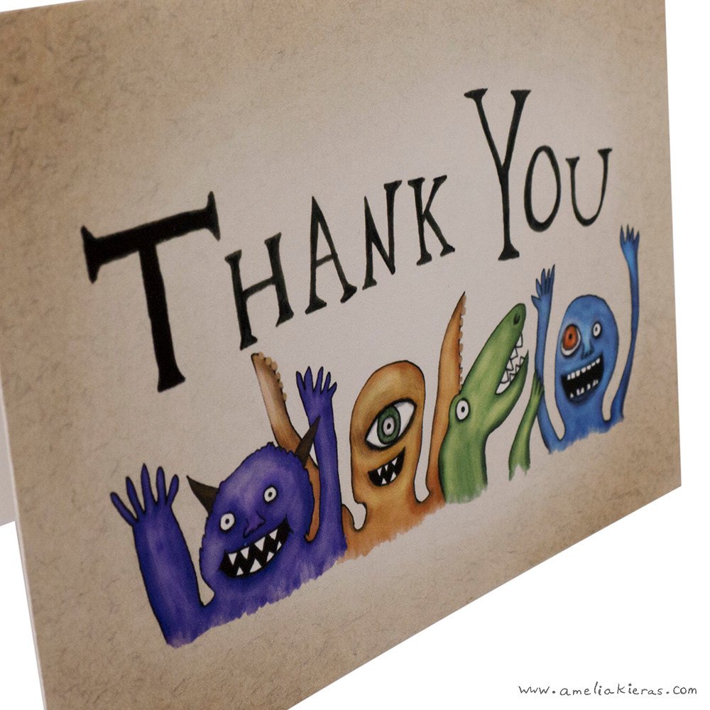 Monster Party Thank You Card Set