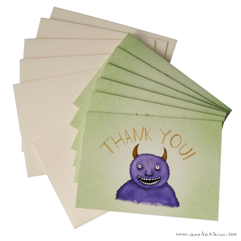 Purple Monster Thank You Card Set