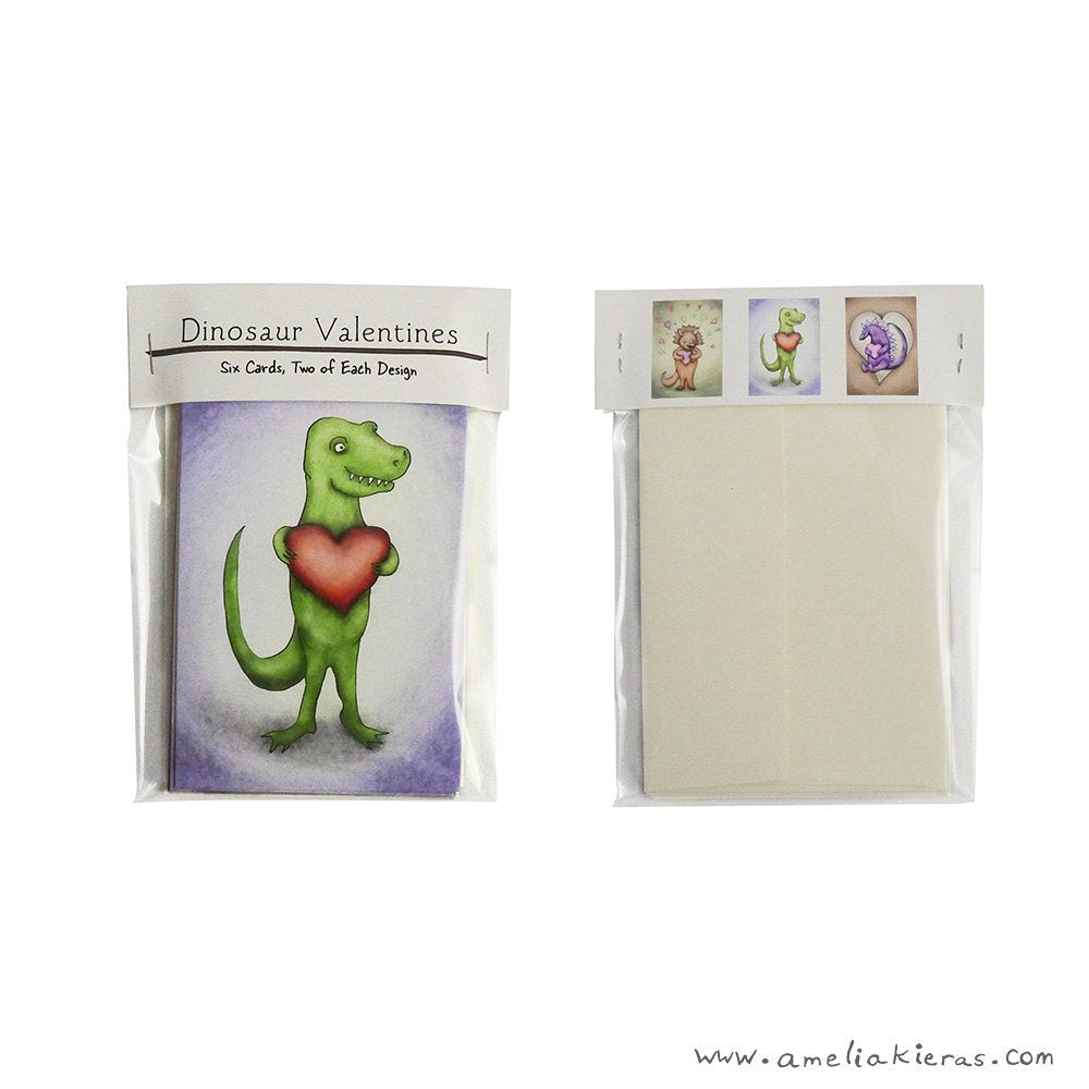 Dinosaur Valentines Six Card Stationary Set