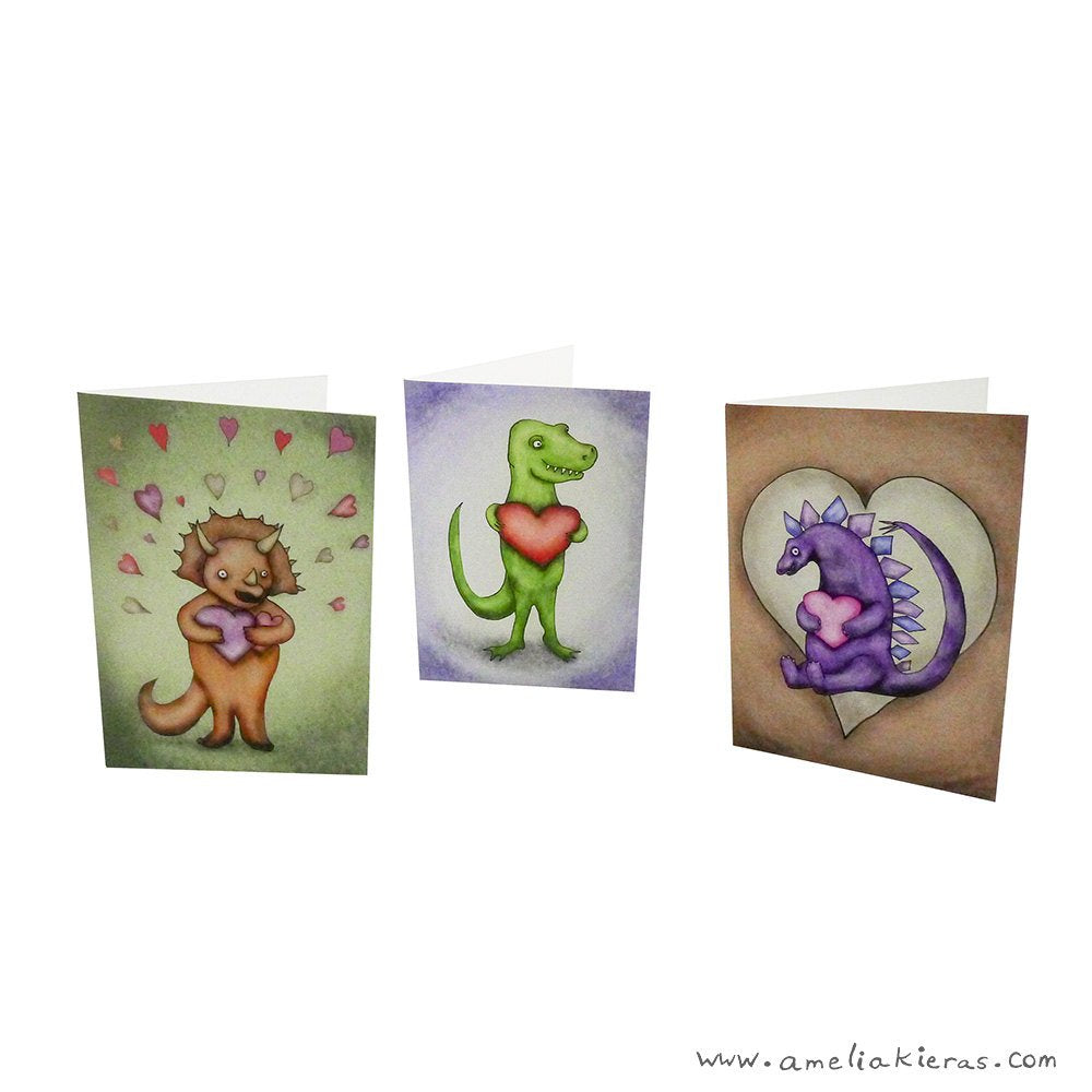 Dinosaur Valentines Six Card Stationary Set