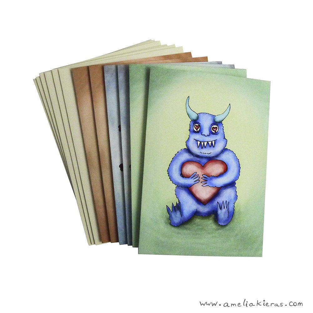 Monster Valentines Six Card Stationary Set