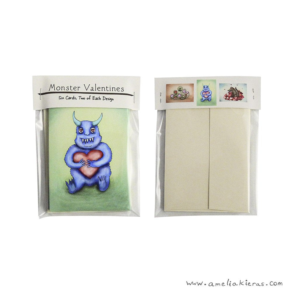 Monster Valentines Six Card Stationary Set