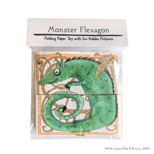 Illustrated Monster Flexagon: Folding Paper Toy with Six Hidden Pictures