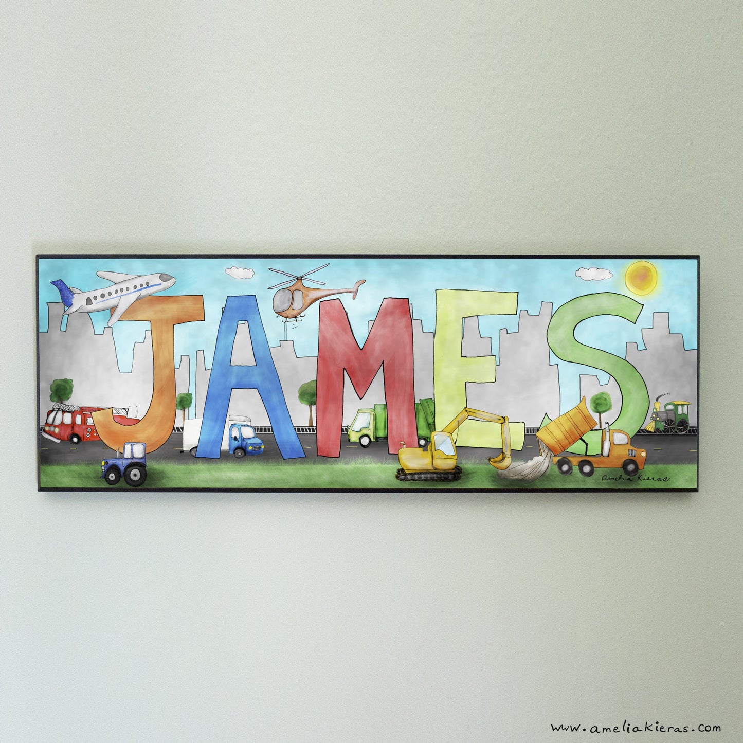 Personalized Child Name Sign - City Vehicle Theme