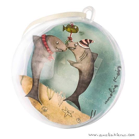 Shark Mistletoe Plastic Ball Christmas Ornament