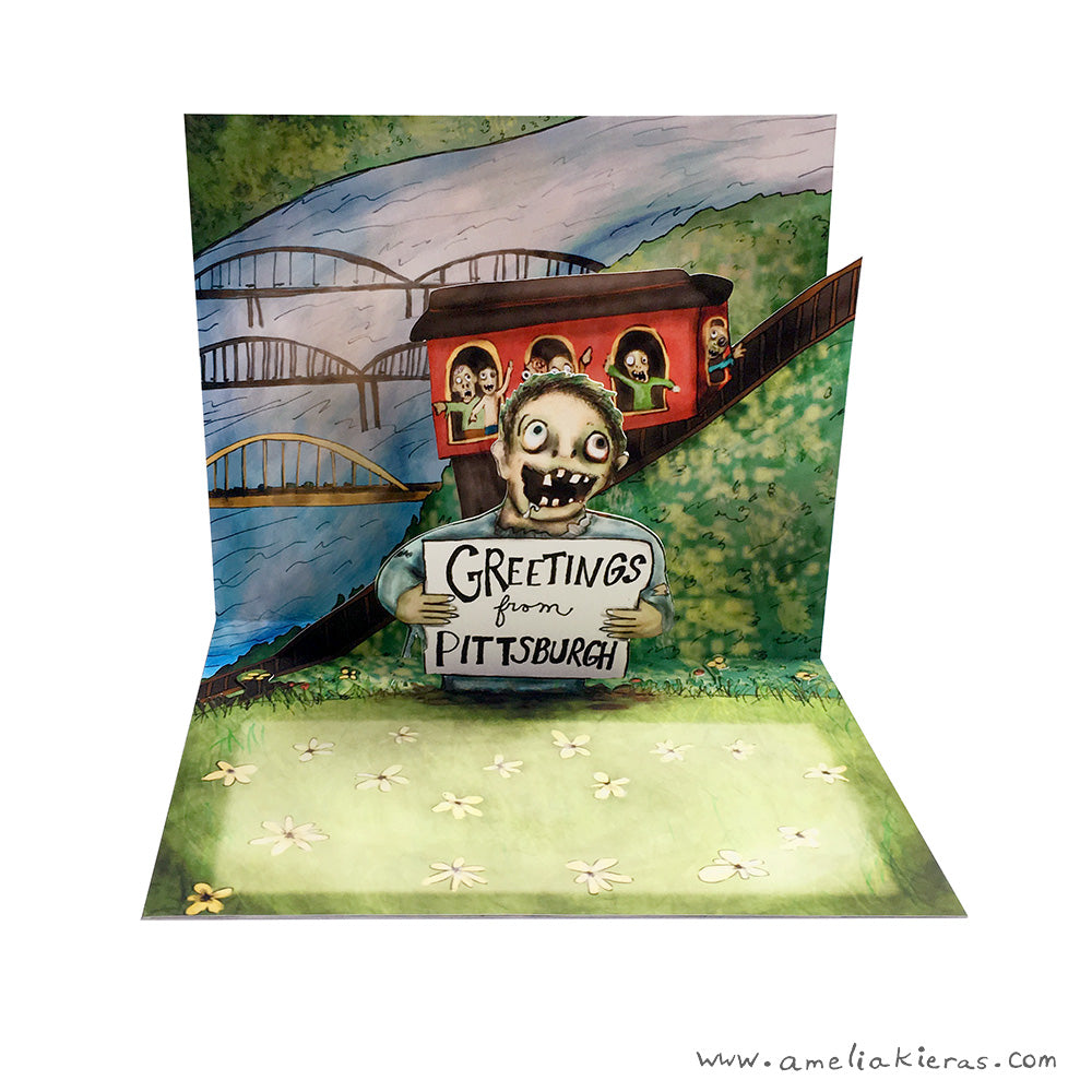 Zombie Greetings from Pittsburgh 3D Pop Up Card