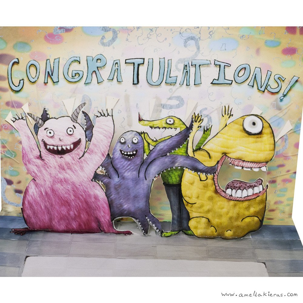 Congratulations Monsters 3D Pop Up Card