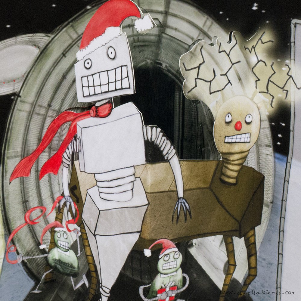 Space Robot Christmas 3D Pop Up Card