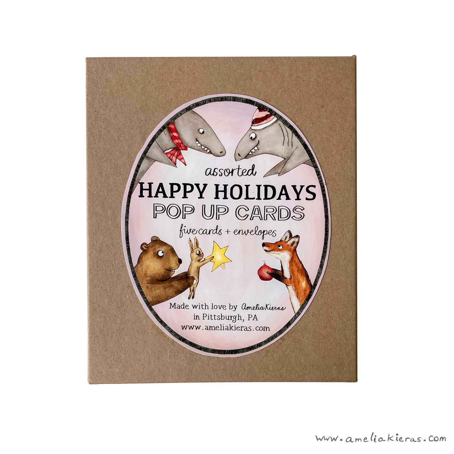 Happy Holidays Pop Up Card Box Set - Set of Five Assorted Pop Up Cards
