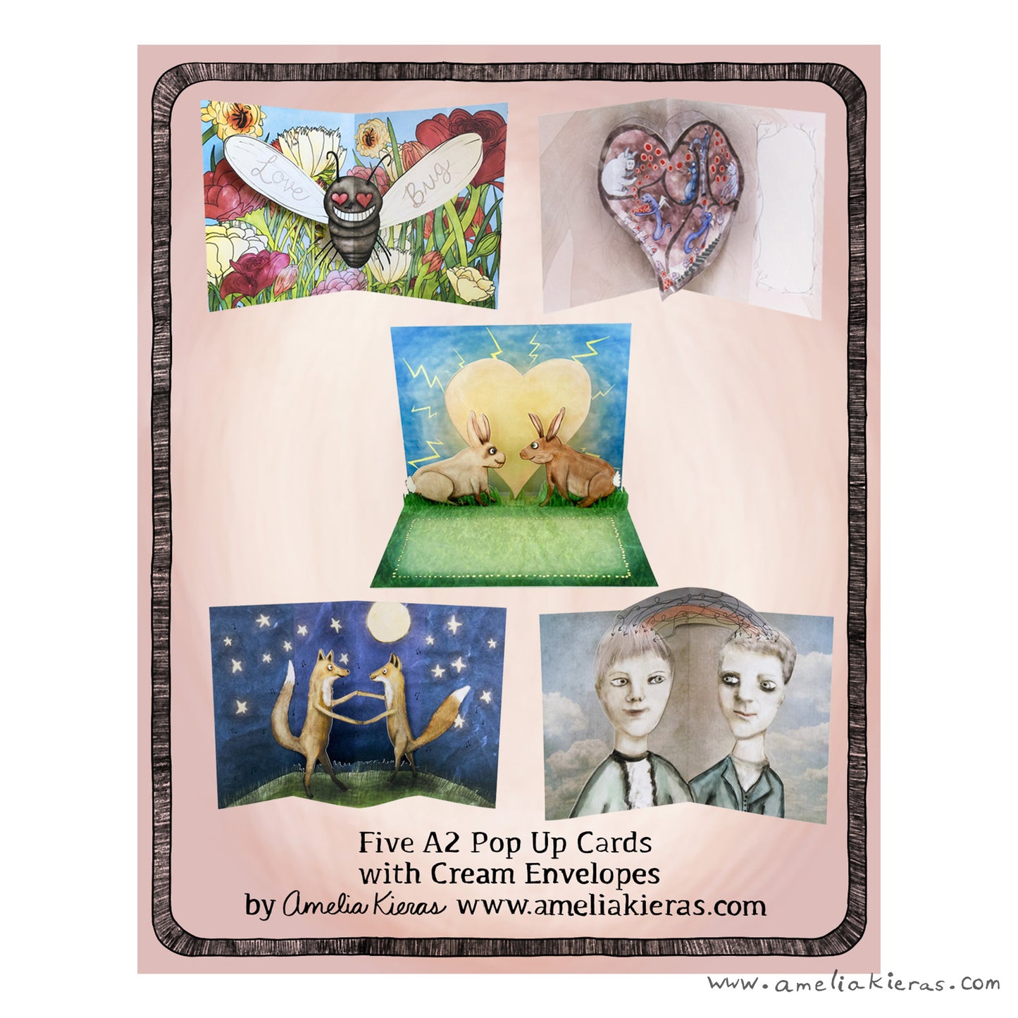 Love Themed Pop Up Card Box Set - Set of Five Assorted Pop Up Cards