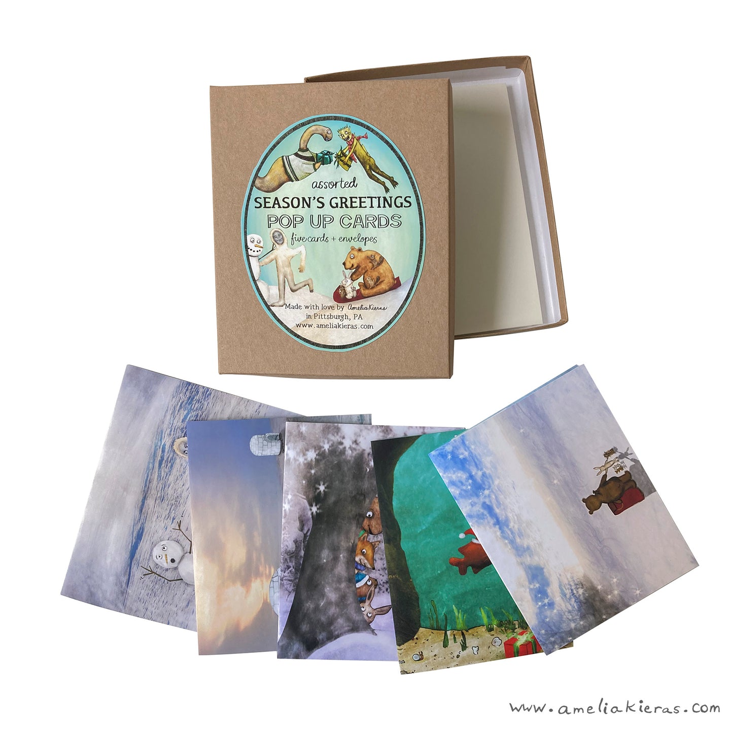 Season's Greetings Pop Up Card Box Set - Set of Five Assorted Pop Up Cards
