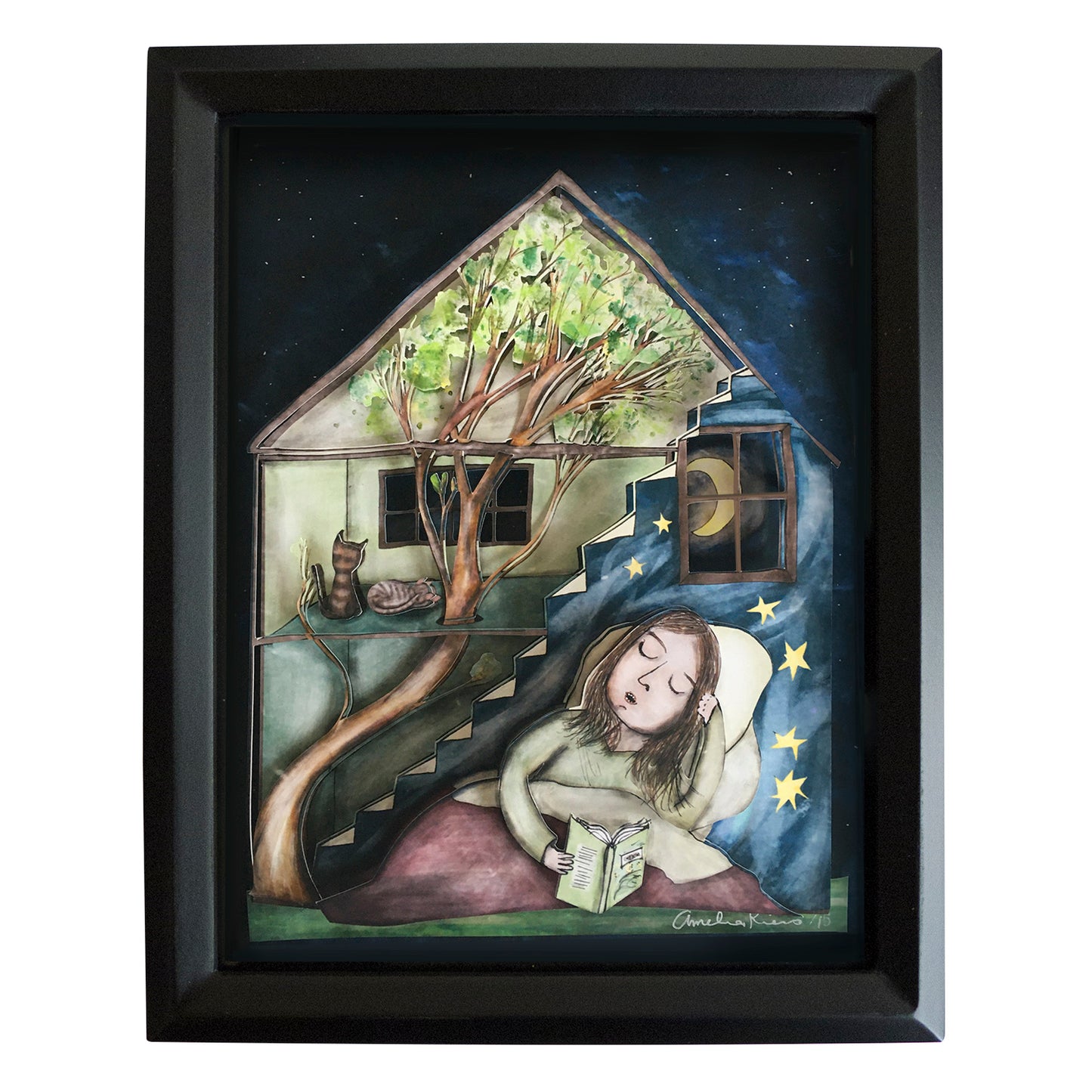 Reading at Night - Limited Edition Cut Paper Wall Art